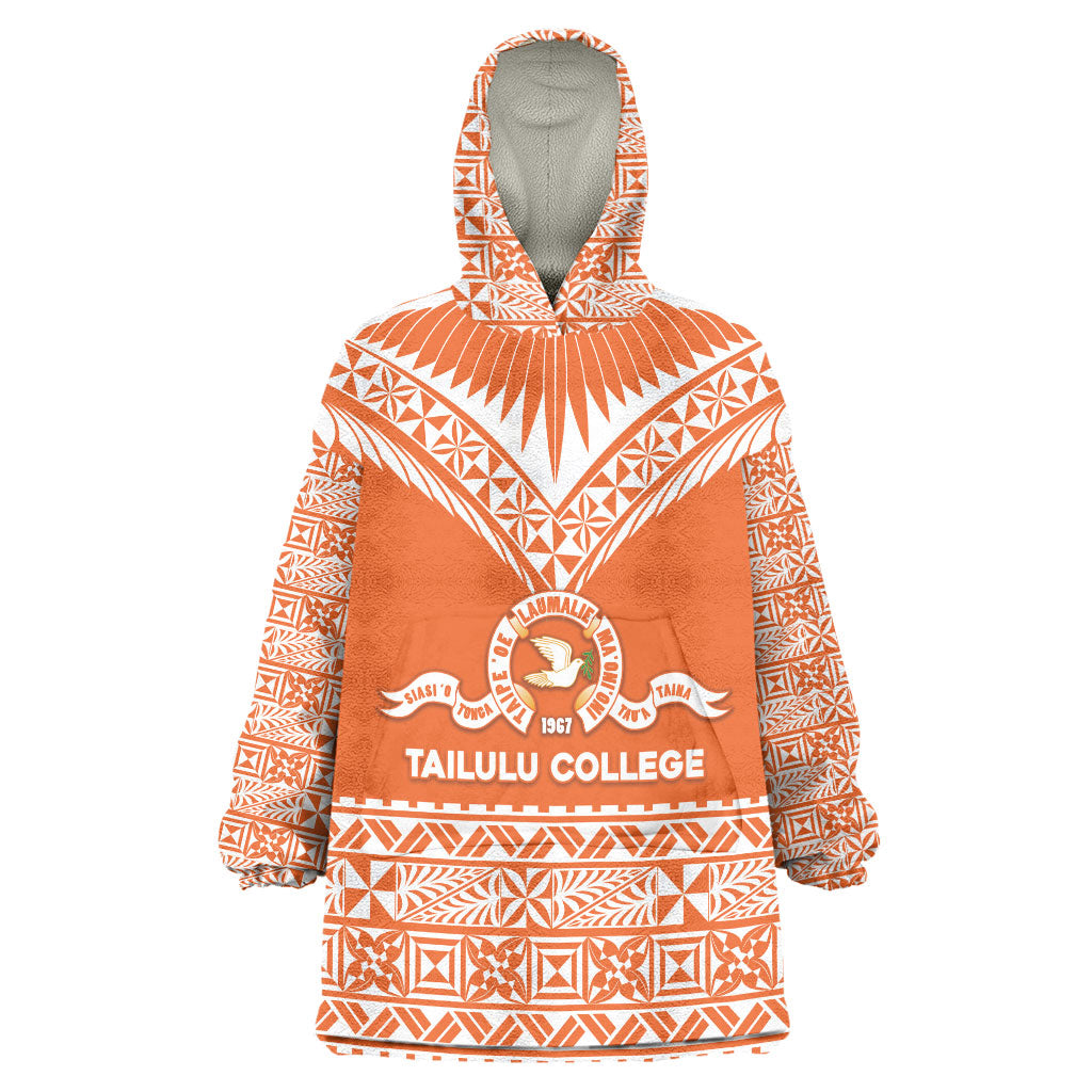 Personalised Tonga Tailulu College Wearable Blanket Hoodie Tongan Kupesi Pattern LT05 One Size Orange - Polynesian Pride