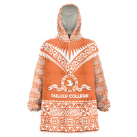 Personalised Tonga Tailulu College Wearable Blanket Hoodie Tongan Kupesi Pattern LT05 One Size Orange - Polynesian Pride