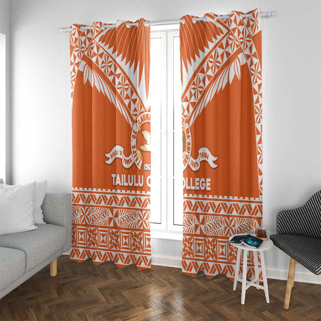 Tonga Tailulu College Window Curtain Tongan Kupesi Pattern LT05 With Grommets Orange - Polynesian Pride