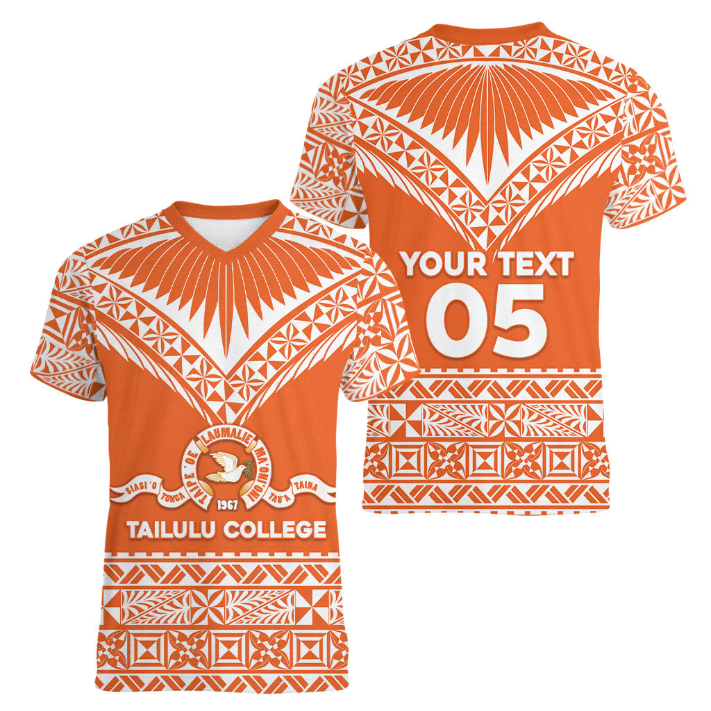 Personalised Tonga Tailulu College Women V-Neck T-Shirt Tongan Kupesi Pattern LT05 - Polynesian Pride