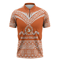 Personalised Tonga Tailulu College Zipper Polo Shirt Tongan Kupesi Pattern LT05 Orange - Polynesian Pride