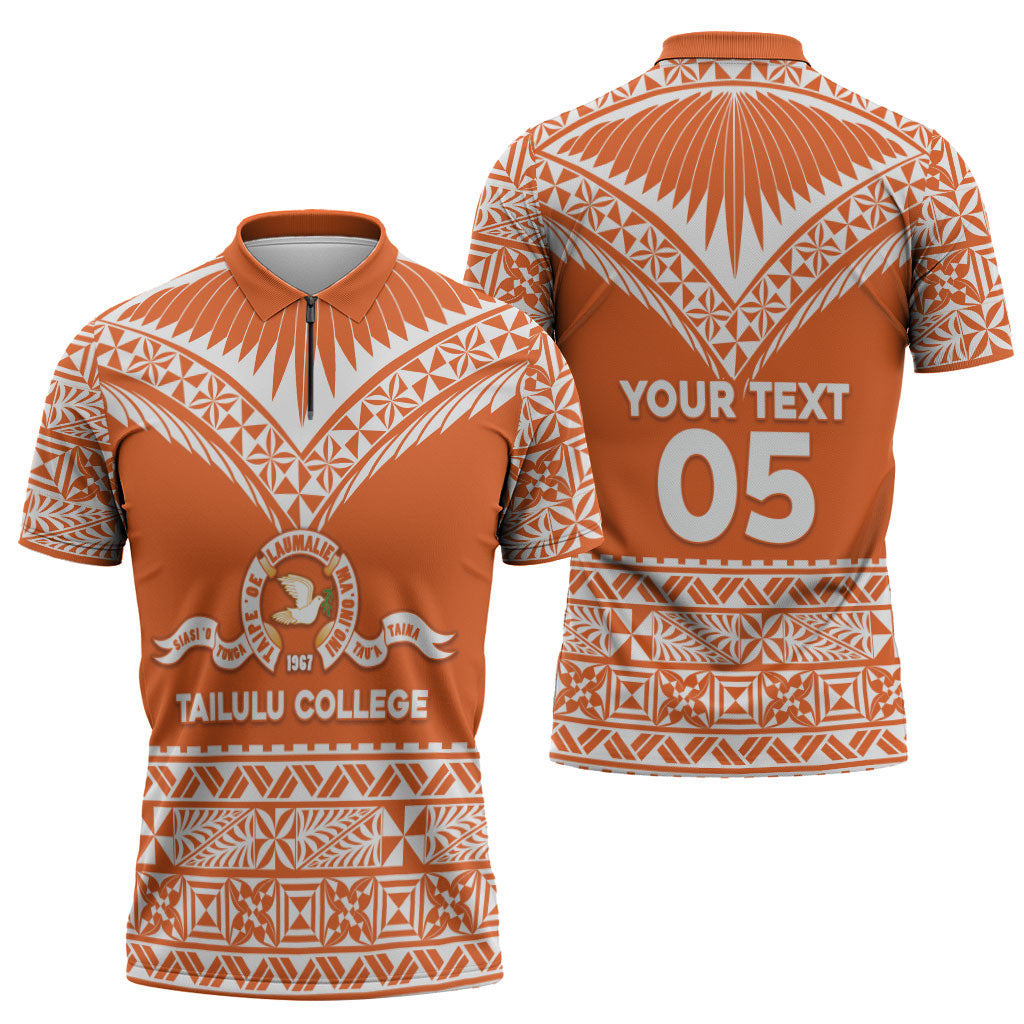 Personalised Tonga Tailulu College Zipper Polo Shirt Tongan Kupesi Pattern LT05 - Polynesian Pride