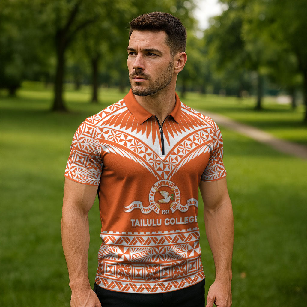 Personalised Tonga Tailulu College Zipper Polo Shirt Tongan Kupesi Pattern LT05 - Polynesian Pride