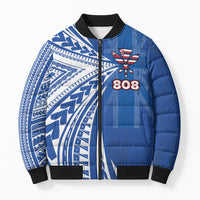Personalised Hawaii 808 Bomber Puffer Jacket Unique Style LT05 Unisex Blue - Polynesian Pride