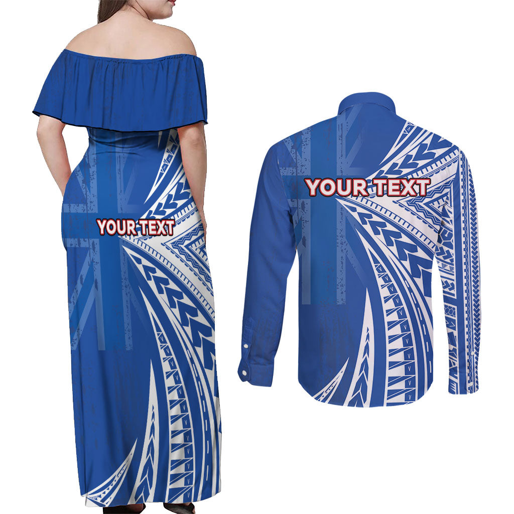 Personalised Hawaii 808 Couples Matching Off Shoulder Maxi Dress and Long Sleeve Button Shirt Unique Style LT05 - Polynesian Pride