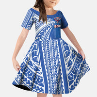 Personalised Hawaii 808 Family Matching Off Shoulder Maxi Dress and Hawaiian Shirt Unique Style LT05 Daughter's Dress Blue - Polynesian Pride