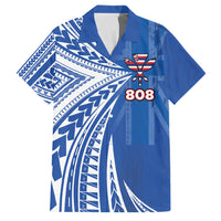 Personalised Hawaii 808 Family Matching Puletasi and Hawaiian Shirt Unique Style LT05 Dad's Shirt - Short Sleeve Blue - Polynesian Pride