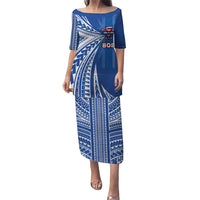 Personalised Hawaii 808 Family Matching Puletasi and Hawaiian Shirt Unique Style LT05 Mom's Dress Blue - Polynesian Pride
