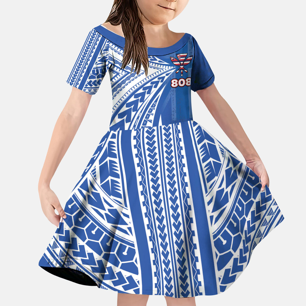 Personalised Hawaii 808 Kid Short Sleeve Dress Unique Style LT05 KID Blue - Polynesian Pride