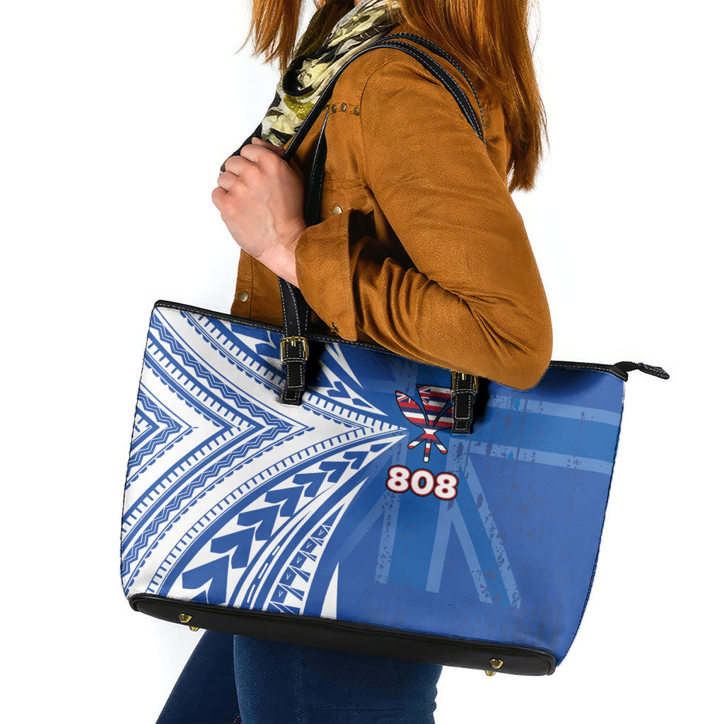 Hawaii 808 Leather Tote Bag Unique Style LT05 Blue - Polynesian Pride