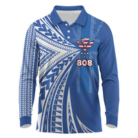 Personalised Hawaii 808 Long Sleeve Polo Shirt Unique Style LT05 Blue - Polynesian Pride