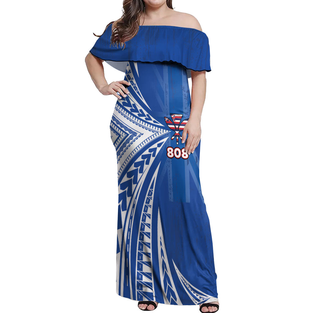 Personalised Hawaii 808 Off Shoulder Maxi Dress Unique Style LT05 Women Blue - Polynesian Pride