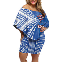 Personalised Hawaii 808 Off Shoulder Short Dress Unique Style LT05 Women Blue - Polynesian Pride