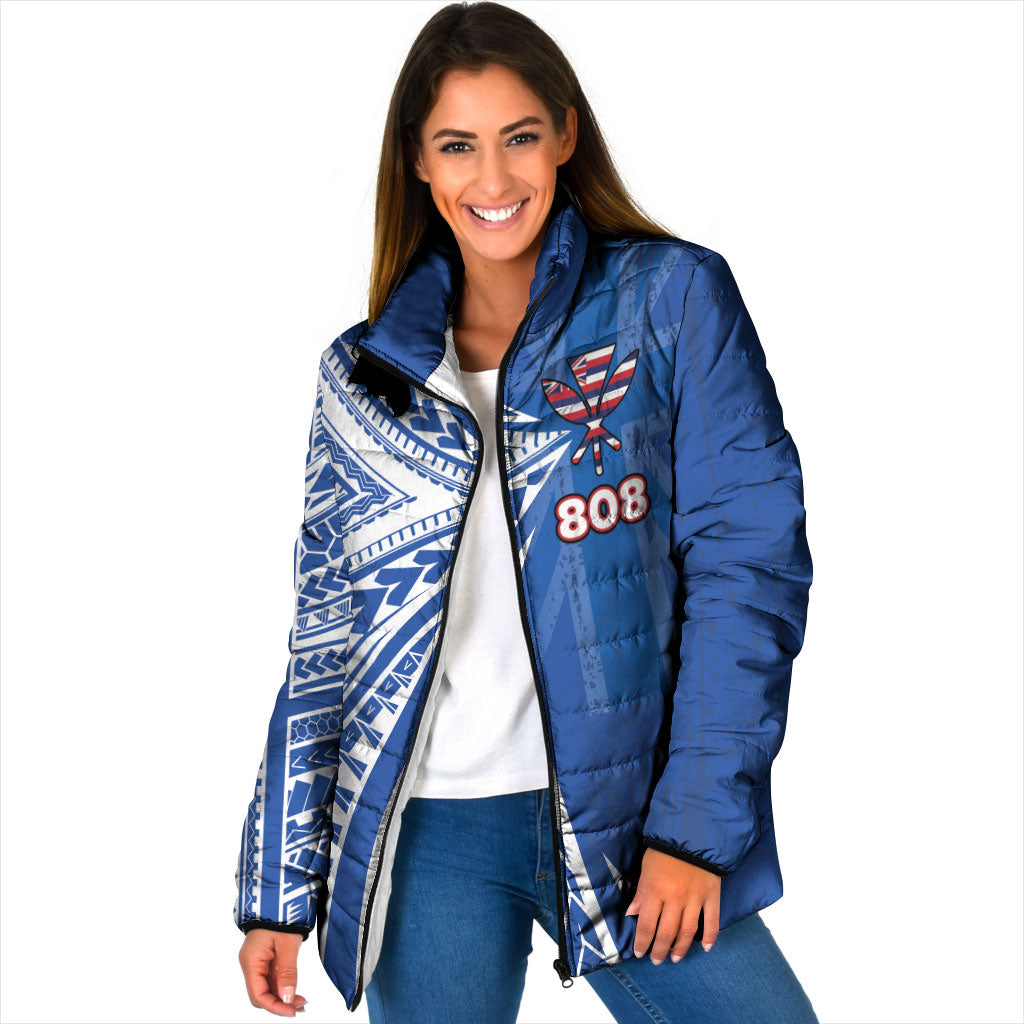 Personalised Hawaii 808 Padded Jacket Unique Style LT05 Women Blue - Polynesian Pride