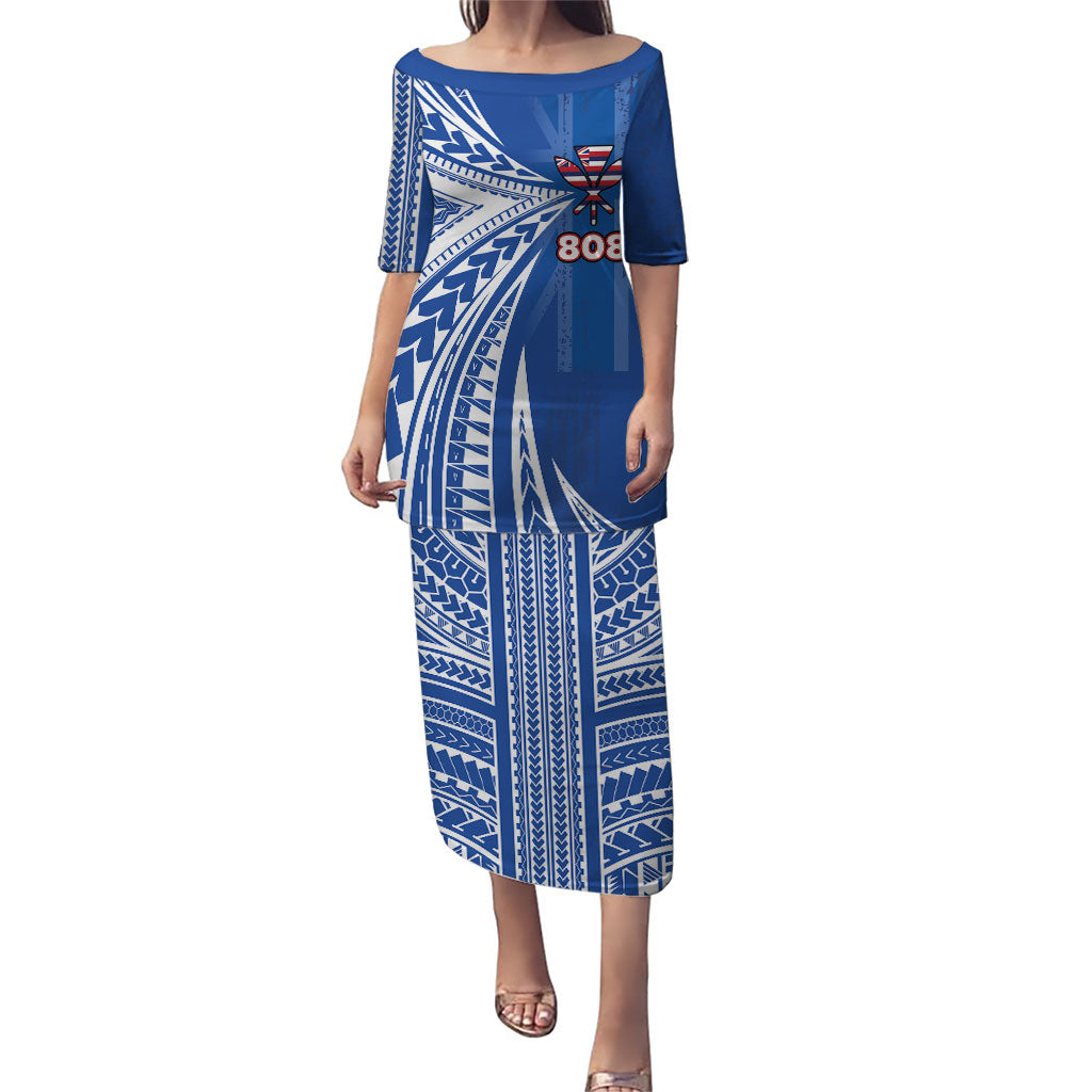 Personalised Hawaii 808 Puletasi Unique Style LT05 Long Dress Blue - Polynesian Pride