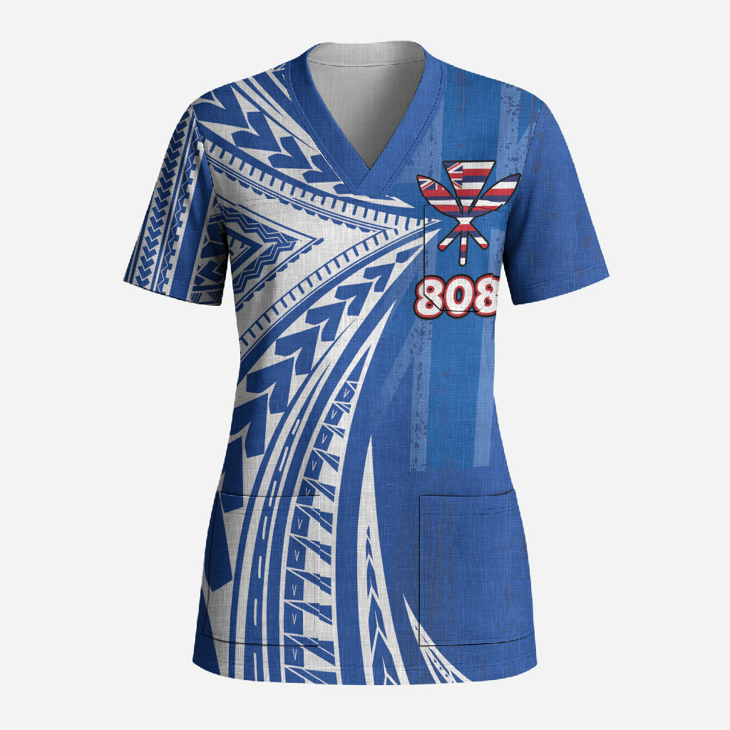 Personalised Hawaii 808 Scrub Top Unique Style LT05 Adult Blue - Polynesian Pride