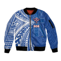 Personalised Hawaii 808 Sleeve Zip Bomber Jacket Unique Style LT05 Unisex Blue - Polynesian Pride