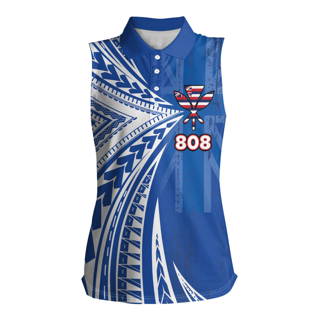Personalised Hawaii 808 Women Sleeveless Polo Shirt Unique Style LT05 Female Blue - Polynesian Pride