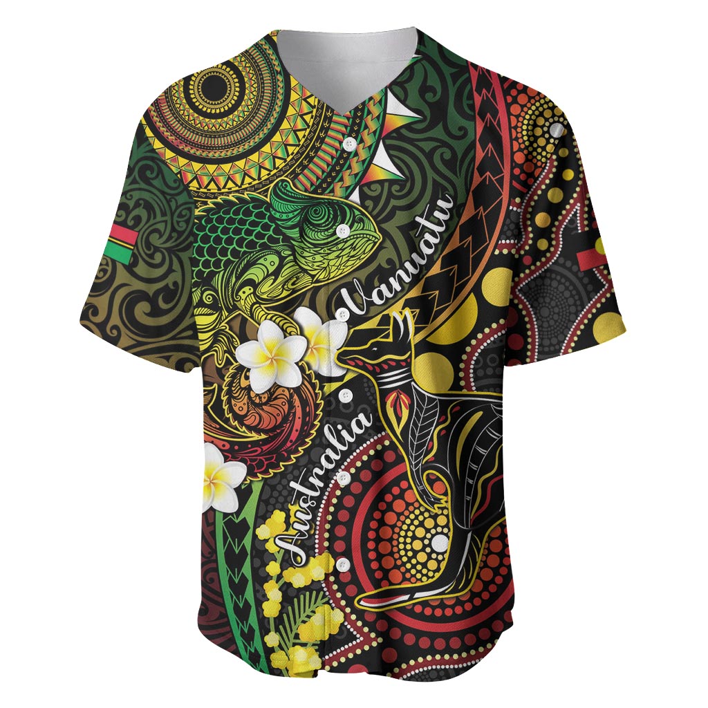 Vanuatu And Australia Aboriginal Baseball Jersey Iguana And Kangaroo Together