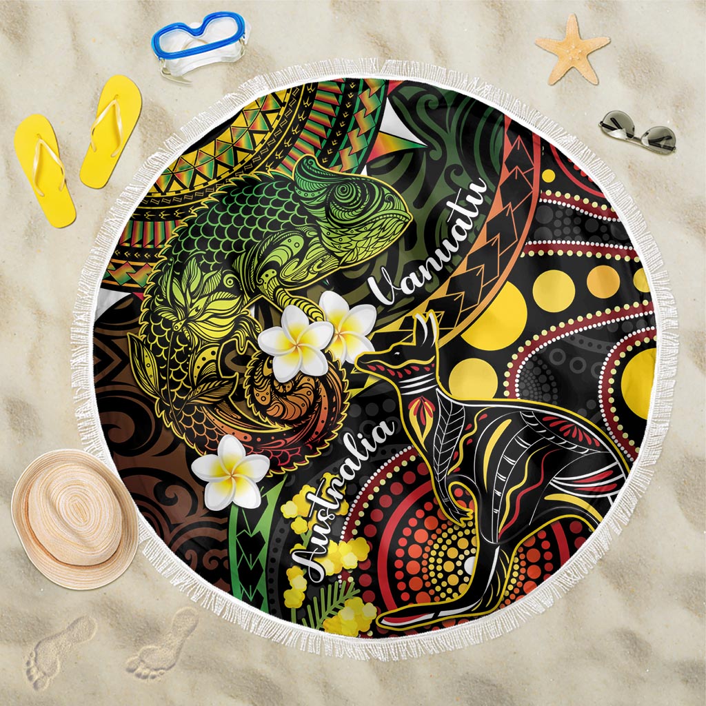 Vanuatu And Australia Aboriginal Beach Blanket Iguana And Kangaroo Together