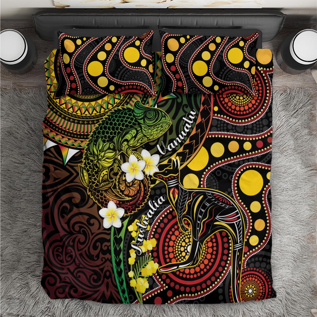 Vanuatu And Australia Aboriginal Bedding Set Iguana And Kangaroo Together