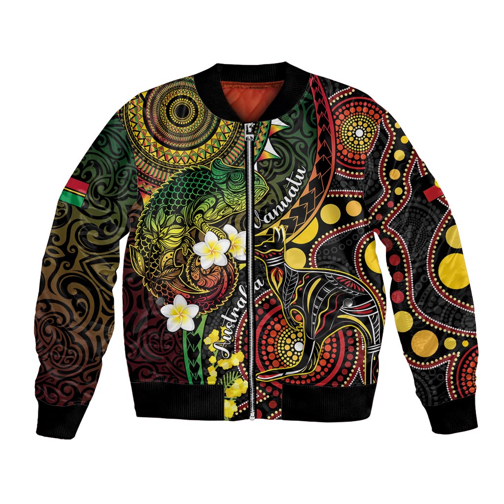 Vanuatu And Australia Aboriginal Bomber Jacket Iguana And Kangaroo Together