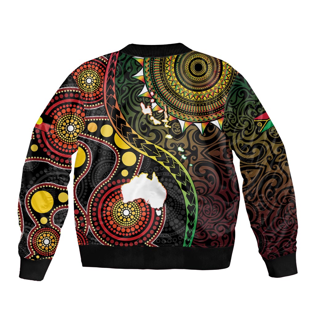 Vanuatu And Australia Aboriginal Bomber Jacket Iguana And Kangaroo Together LT05 - Polynesian Pride