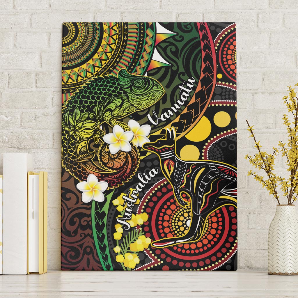 Vanuatu And Australia Aboriginal Canvas Wall Art Iguana And Kangaroo Together LT05 Without Frame Black - Polynesian Pride