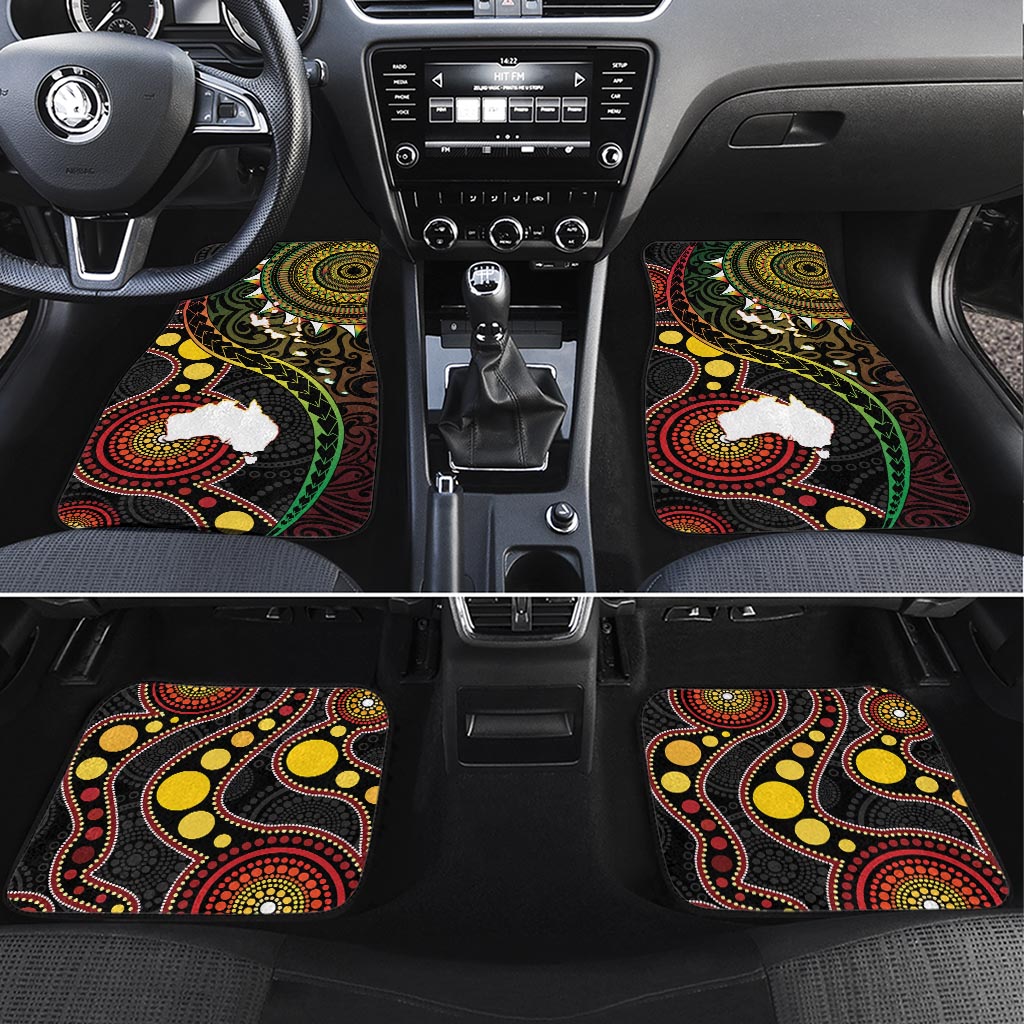Vanuatu And Australia Aboriginal Car Mats Iguana And Kangaroo Together LT05 Set 4pcs Black - Polynesian Pride
