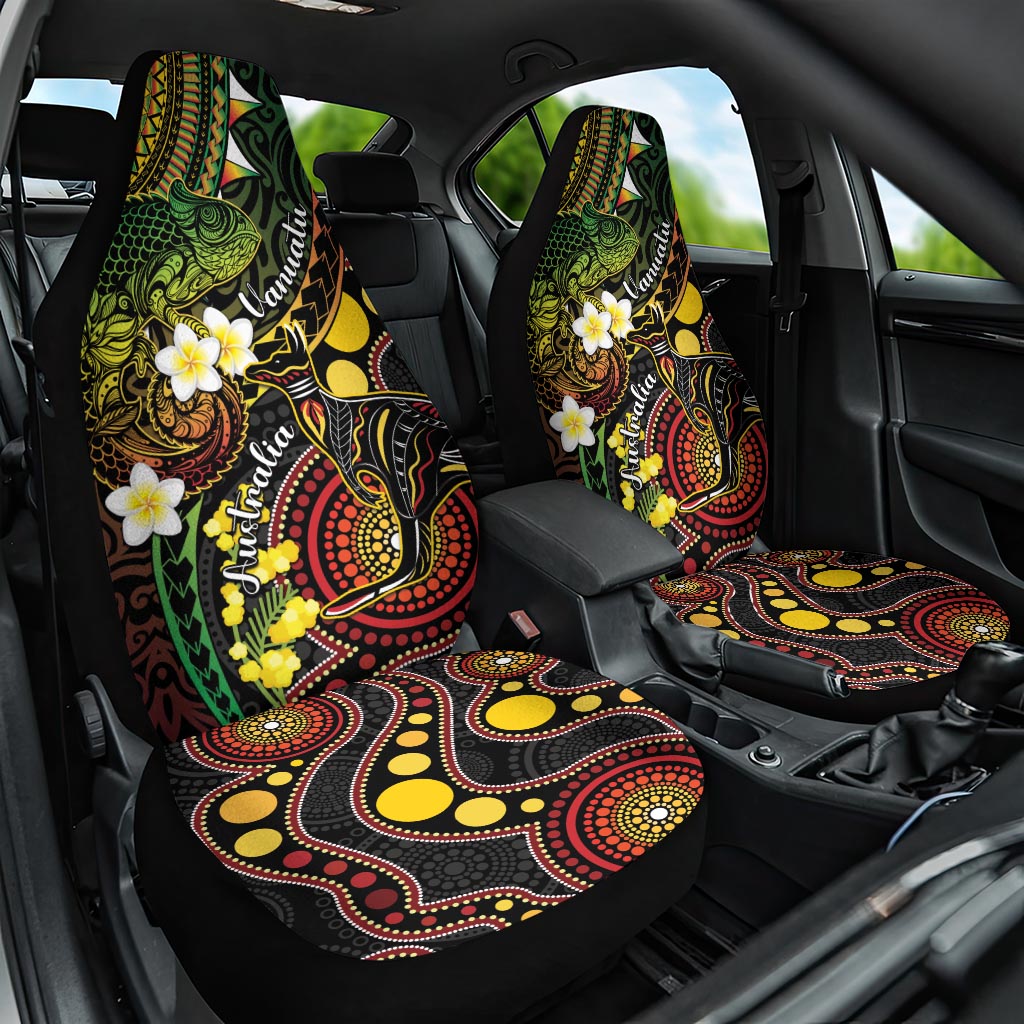 Vanuatu And Australia Aboriginal Car Seat Cover Iguana And Kangaroo Together