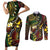 Vanuatu And Australia Aboriginal Couples Matching Short Sleeve Bodycon Dress and Long Sleeve Button Shirt Iguana And Kangaroo Together