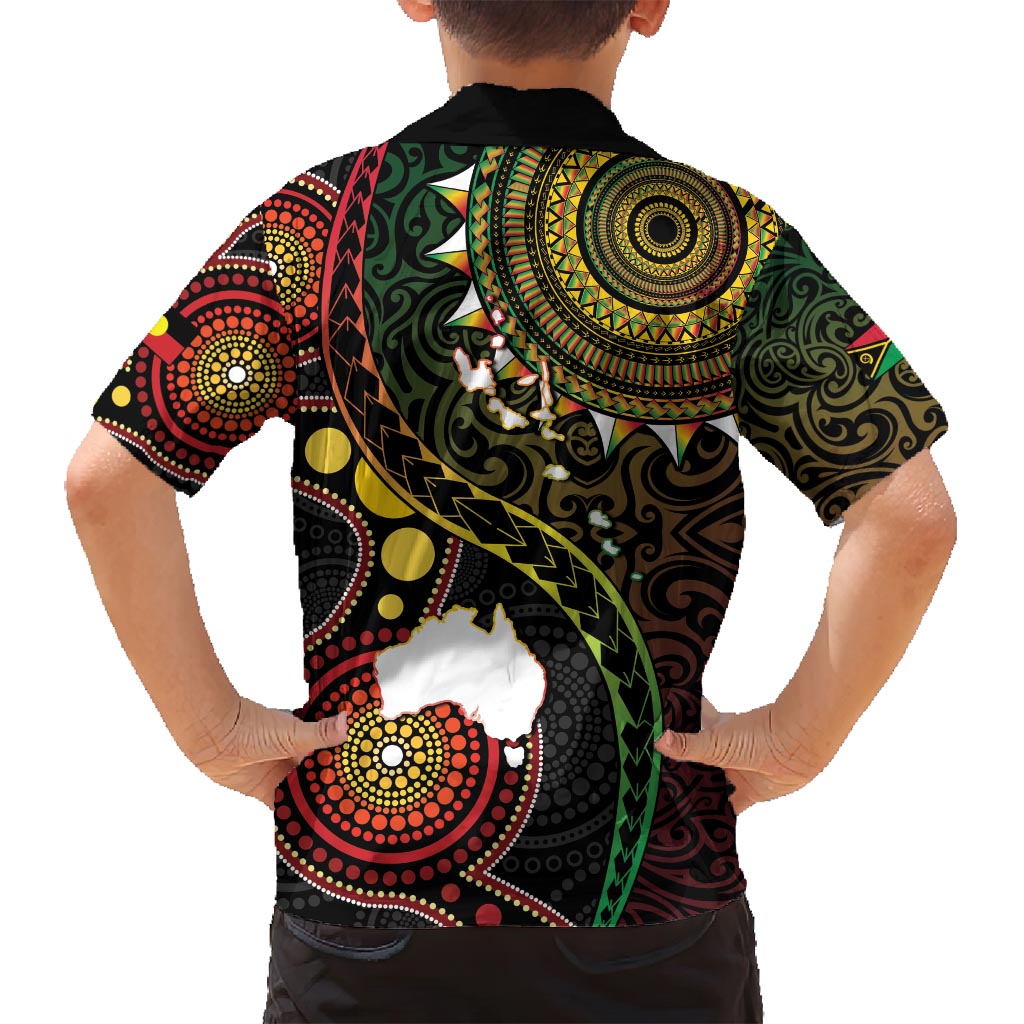 Vanuatu And Australia Aboriginal Family Matching Off Shoulder Short Dress and Hawaiian Shirt Iguana And Kangaroo Together