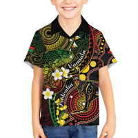 Vanuatu And Australia Aboriginal Family Matching Puletasi and Hawaiian Shirt Iguana And Kangaroo Together LT05 Son's Shirt Black - Polynesian Pride