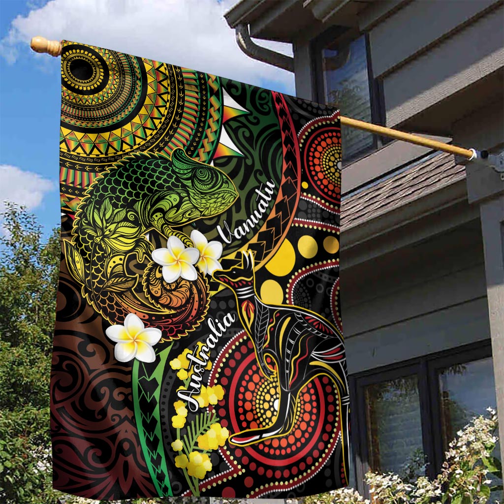 Vanuatu And Australia Aboriginal Garden Flag Iguana And Kangaroo Together LT05 - Polynesian Pride