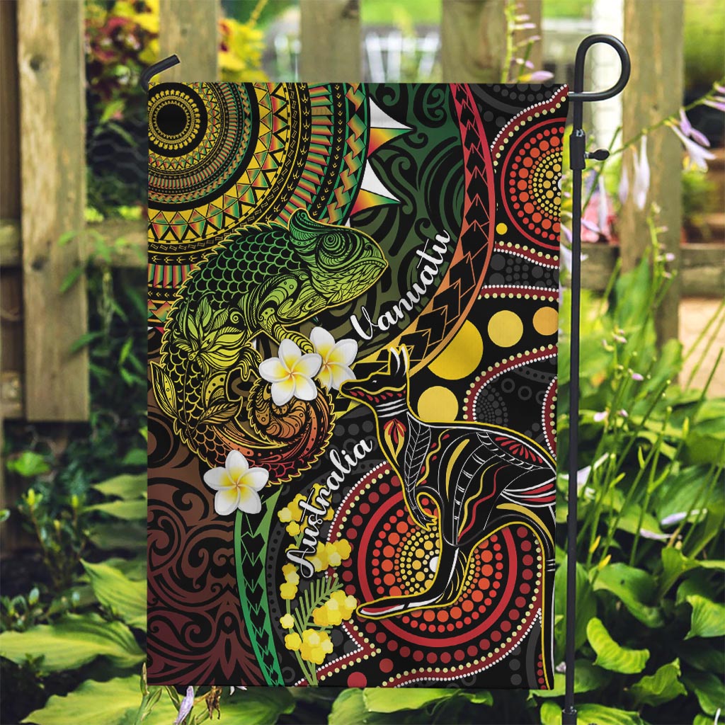 Vanuatu And Australia Aboriginal Garden Flag Iguana And Kangaroo Together LT05 Garden Flag Black - Polynesian Pride
