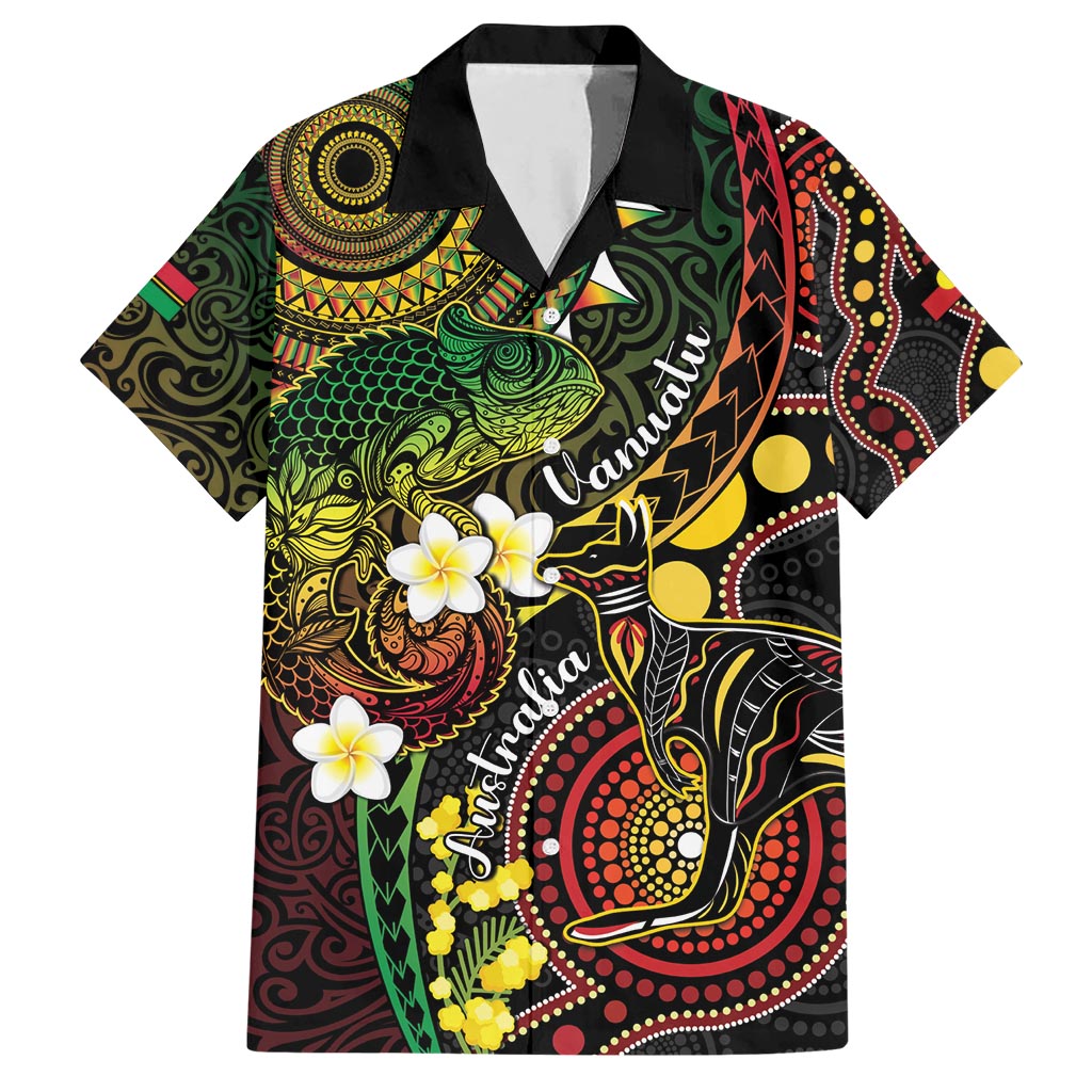 Vanuatu And Australia Aboriginal Hawaiian Shirt Iguana And Kangaroo Together LT05 Black - Polynesian Pride