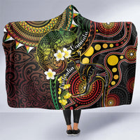 Vanuatu And Australia Aboriginal Hooded Blanket Iguana And Kangaroo Together LT05 One Size Black - Polynesian Pride