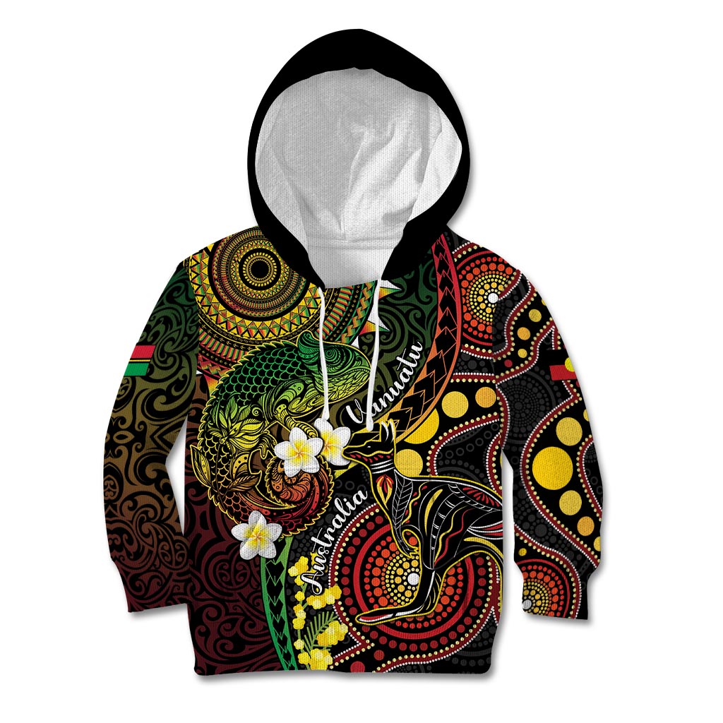 Vanuatu And Australia Aboriginal Kid Hoodie Iguana And Kangaroo Together