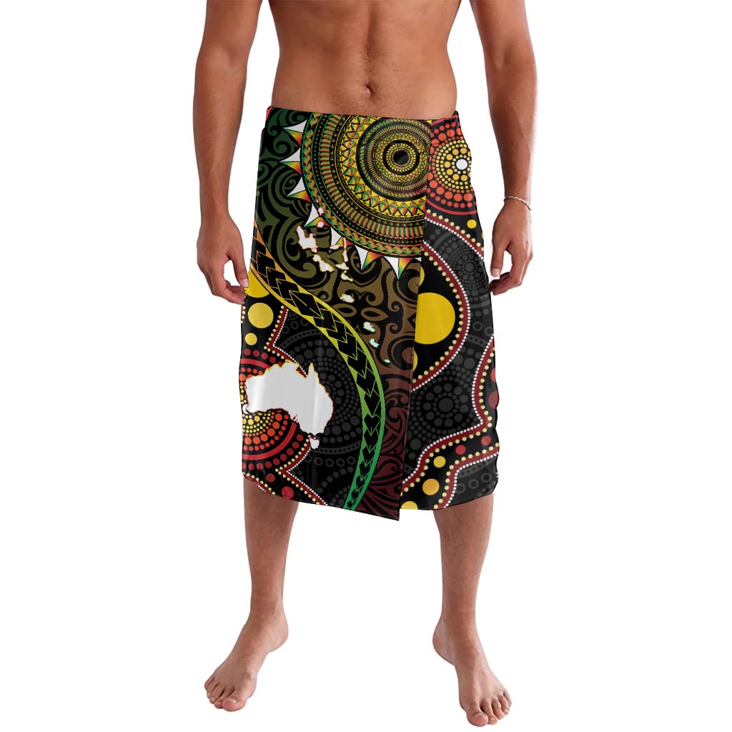 Vanuatu And Australia Aboriginal Lavalava Iguana And Kangaroo Together LT05 Black - Polynesian Pride