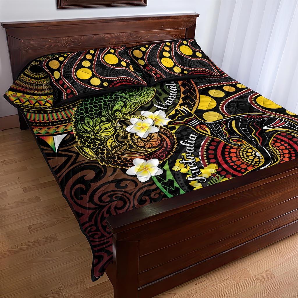 Vanuatu And Australia Aboriginal Quilt Bed Set Iguana And Kangaroo Together LT05 - Polynesian Pride