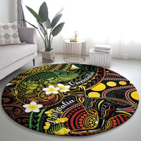 Vanuatu And Australia Aboriginal Round Carpet Iguana And Kangaroo Together