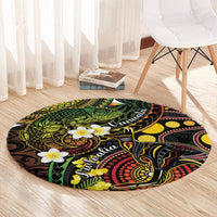 Vanuatu And Australia Aboriginal Round Carpet Iguana And Kangaroo Together