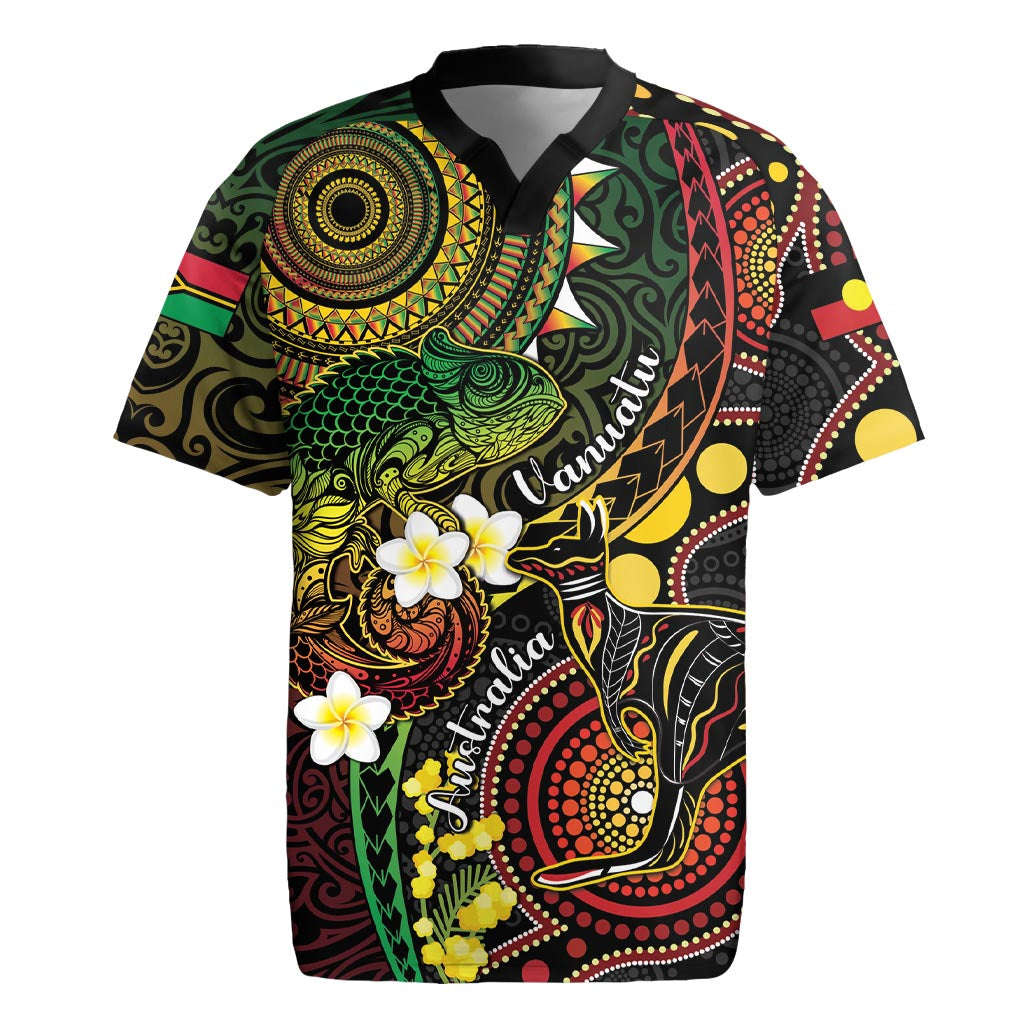Vanuatu And Australia Aboriginal Rugby Jersey Iguana And Kangaroo Together LT05 Black - Polynesian Pride