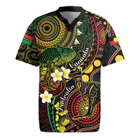 Vanuatu And Australia Aboriginal Rugby Jersey Iguana And Kangaroo Together LT05 Black - Polynesian Pride