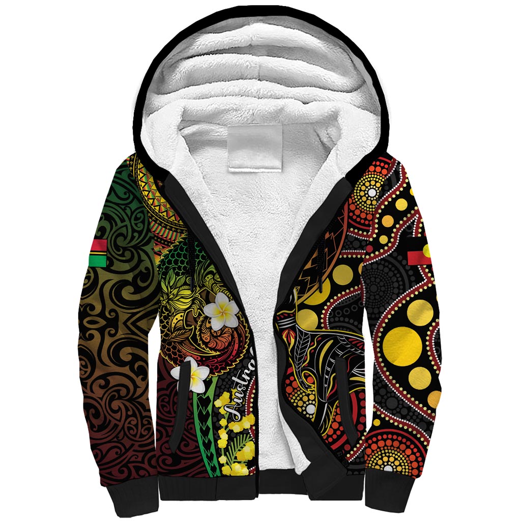 Vanuatu And Australia Aboriginal Sherpa Hoodie Iguana And Kangaroo Together