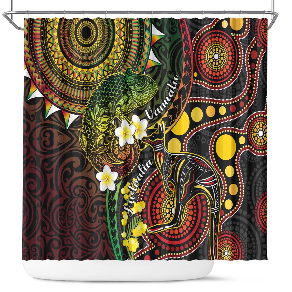 Vanuatu And Australia Aboriginal Shower Curtain Iguana And Kangaroo Together