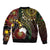 Vanuatu And Australia Aboriginal Sleeve Zip Bomber Jacket Iguana And Kangaroo Together