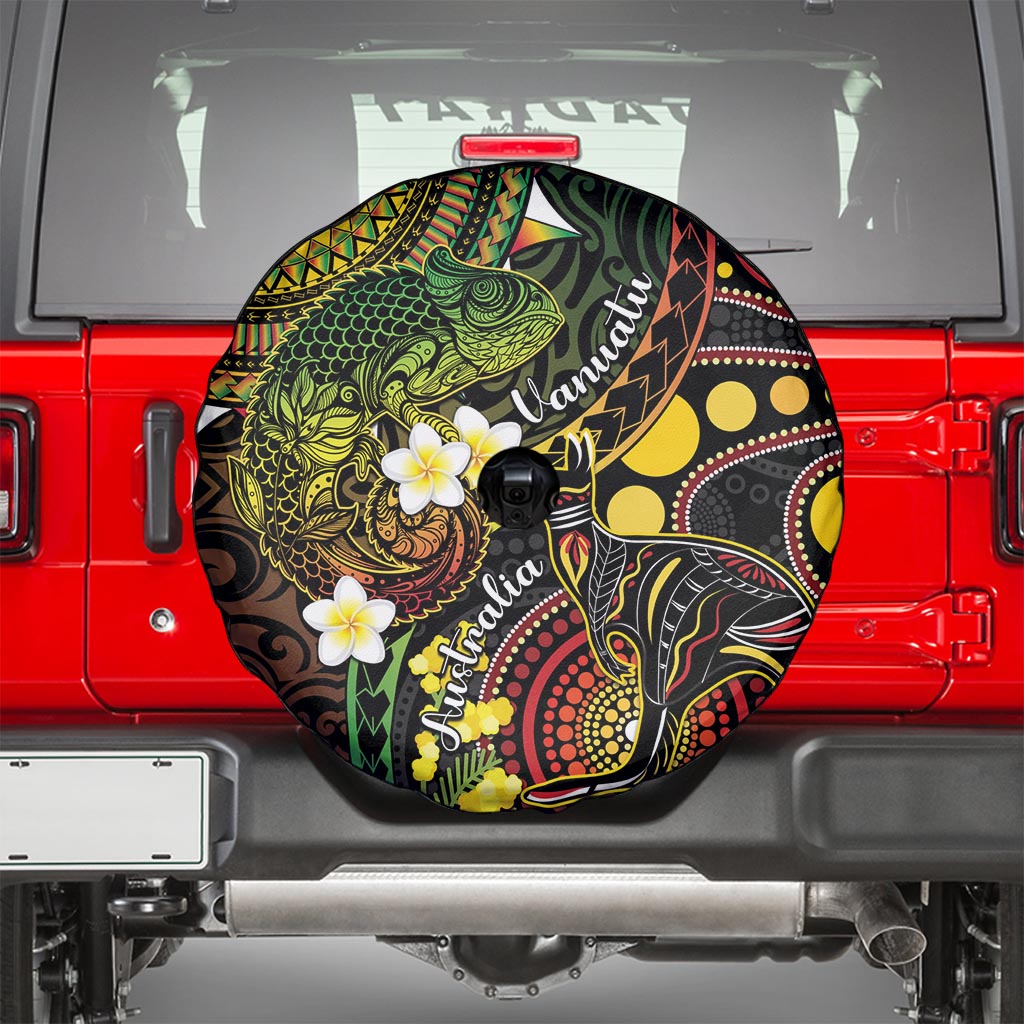 Vanuatu And Australia Aboriginal Spare Tire Cover Iguana And Kangaroo Together LT05 - Polynesian Pride