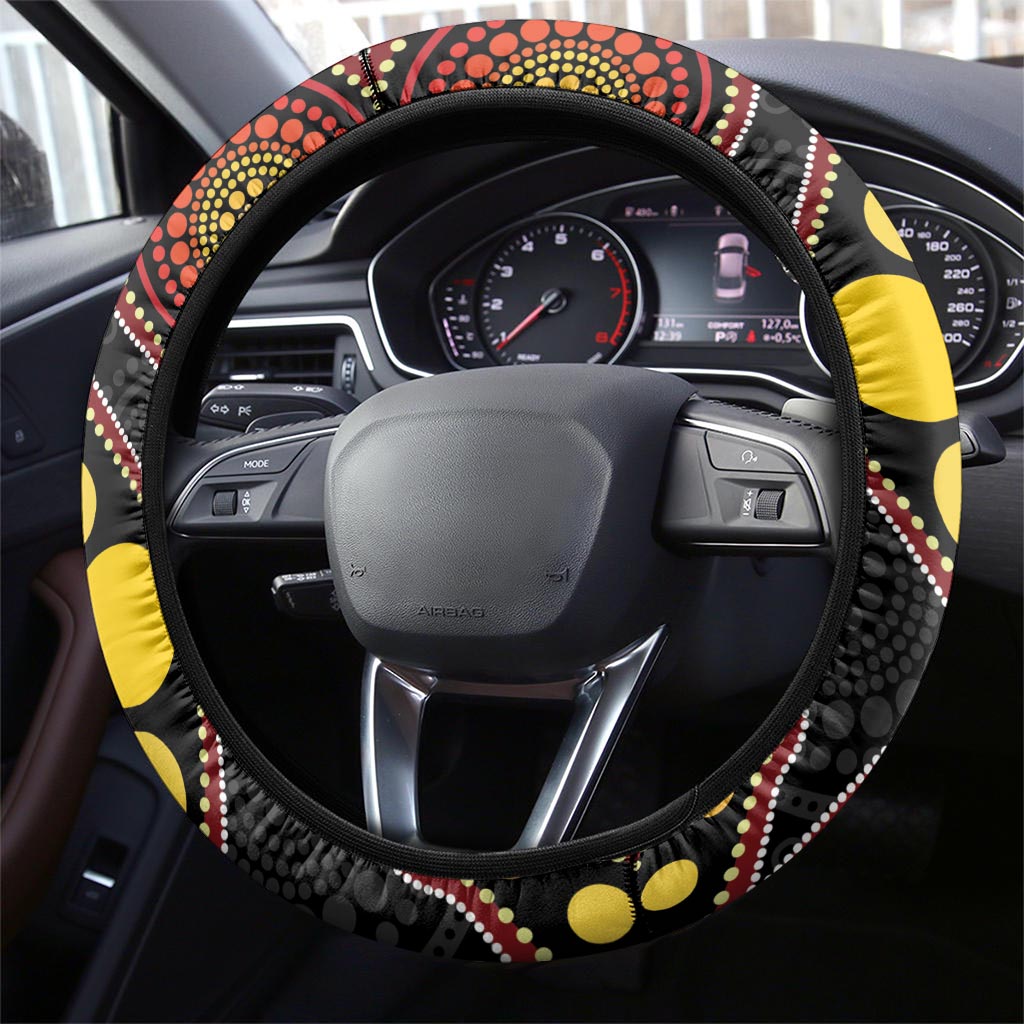 Vanuatu And Australia Aboriginal Steering Wheel Cover Iguana And Kangaroo Together LT05 - Polynesian Pride