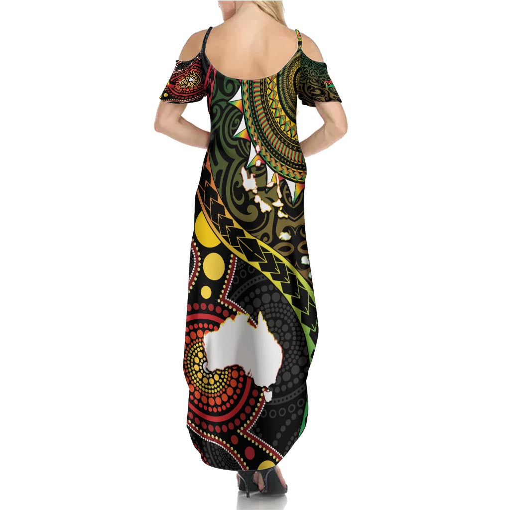 Vanuatu And Australia Aboriginal Summer Maxi Dress Iguana And Kangaroo Together LT05 - Polynesian Pride